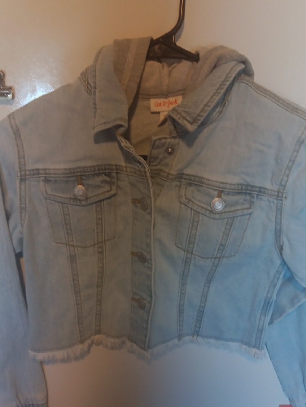 Cat & Jack Light Blue Cropped Denim Jacket with Hood Size 8 New - Picture 4 of 7